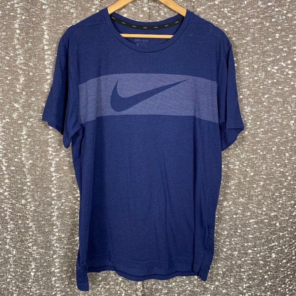 Nike Dri-Fit Mens XL Blue Heather Swoosh Graphic Training T-Shirt Short Sleeve